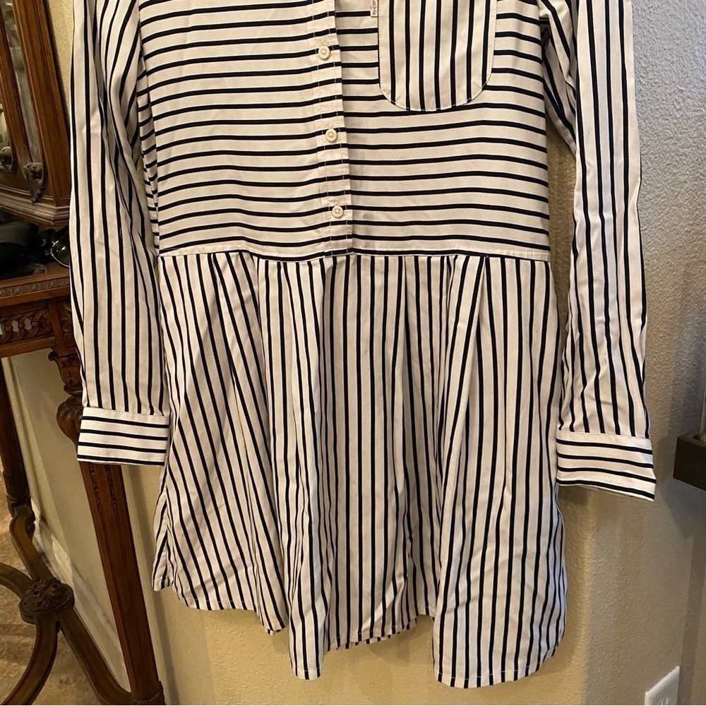 NWT~LEVI’S Women Black White Stripe Loose Fit Long Sleeve Dress Size Small - Picture 3 of 10